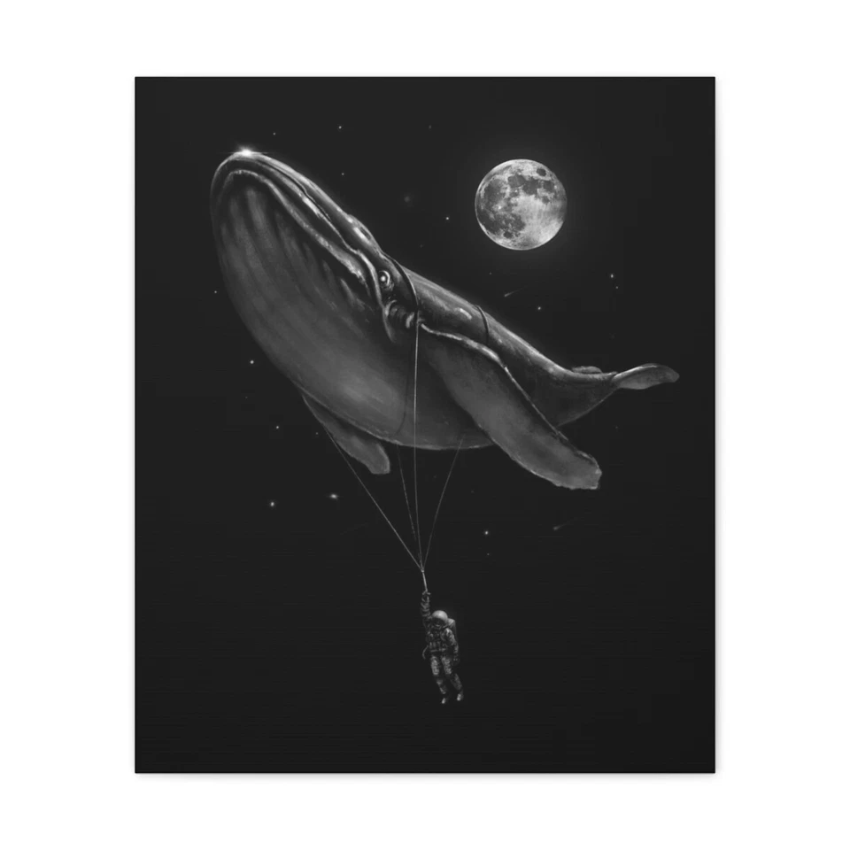 Surreal Astronaut & Celestial Whale Canvas Print, Captivating Space Art - Image 1 of 1