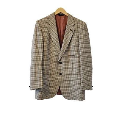 DAKS Sport Coat Mens 42 Stollery's 2 Button Plaid Print Elbow Patch Wool Vintage - Image 1 of 4