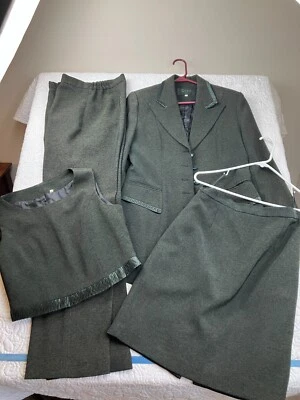 4 Piece Suit Set 40 Vintage? Green/Gray Jacket Pants Skirt Top Equestrian Tweed - Image 1 of 4