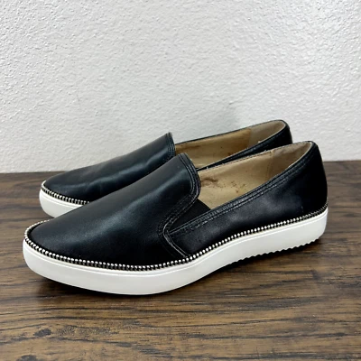 J Slides Womens Size 6 Shoes Black Leather Slip On Casual Sneaker Zipper Accent - Image 1 of 4