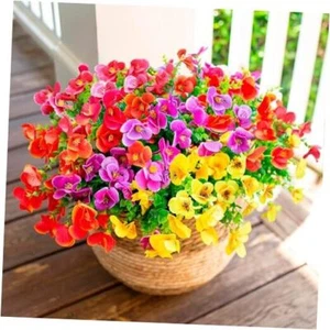 Artificial Pansies Faux Flowers Plants for Outdoor Outside Decoration, 12 - Picture 1 of 8