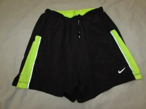 NIKE boys Sm black neon yellow lined wicking athletic shorts pockets dri fit - Picture 1 of 3