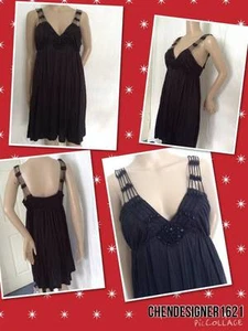 Free People Kleid Gr. S Perlen Babydall schwarz V-Ausschnitt ärmellos neu - Bild 1 von 7