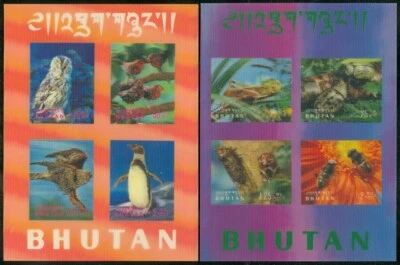 EDW1949SELL: BUTÁN 1969 Scott #101h, 101i VFMNH. Aves e insectos. Catálogo $45. Foto 1 de 2