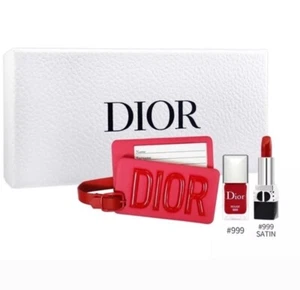 DIOR Luggage Tag Set Rouge Dior 999 Satin Lipstick W/Nail Polish 999 NEW! - Picture 1 of 6