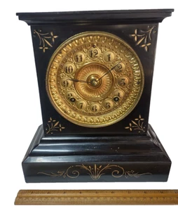 Antiguo 1882 Ansonia Clock Co Nueva York Hierro Fundido Latón Puerta Manto Reloj COMO ESTÁ - Imagen 1 de 18
