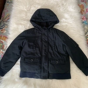 Gap Kids Boys Black Hooded Winter Insulated Bomber Style Jacket Coat Size 8 - Picture 1 of 7