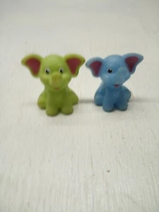 2-Elephant Toy 2 1/2" Green and Blue Elephant with pink ears soft rubber toy - Picture 1 of 2