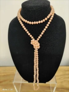 Vtg Aurora Borealis Long Pastel Peach Glass Rope Necklace Beaded Flapper Modern - Picture 1 of 12