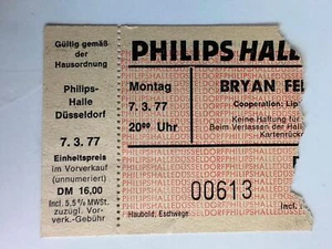 BRYAN FERRY Concert Ticket 3/7/1977 Philipshalle Dusseldorf Germany - Picture 1 of 3