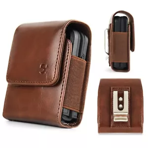 For Samsung Galaxy Z Flip 5/4/3 5G - Brown Leather Pouch Holster Belt Clip Case - Picture 1 of 5