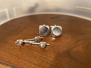 Swank Tuxedo Cufflinks and Studs Mother Of Pearl Silver Tone - Picture 1 of 2
