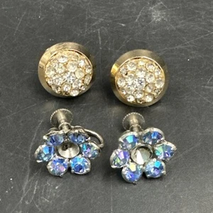 Lote De Colección De 2 Pendientes Redondos Estrás Flor Tornillo Trasero Rosa Imitación Perla - Imagen 1 de 8