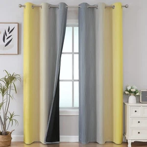Grey and Yellow Blackout Curtains 84 Inch Length 2 Panels Set, 100% Blackout ... - Picture 1 of 9