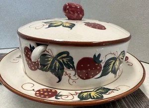 Vintage Erdbeere Thema Gelee/Sauce Behälter Keramik Deckel 3 Abschnitte Japan  - Bild 1 von 11