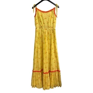Vintage Handmade Y2K Dress Yellow Floral Tiered Maxi Prairie Cottagecore Boho - Picture 1 of 6