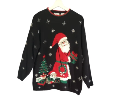 Suéter De Colección Cascanueces Navidad Papá Noel Mujeres L Negro Rojo Copo de Nieve En Todas Partes EE. UU. Foto 1 de 4