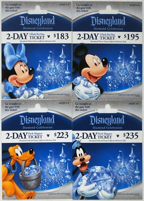 All 4 Different DISNEYLAND 60th Anniversary Passport Gift Cards 2016 Silver Mint - Image 1 of 4