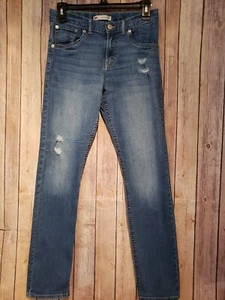 Levi's Girl's Girlfriend Denim Jeans 16 Reg Adjustable Waist Stretch Distressed - Picture 1 of 9