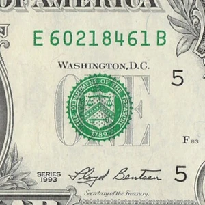 1993 Richmond One Dollar Schein E60218461B F83 Back Plate 14 Crisp UNC - Bild 1 von 11