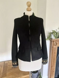 Zara Black Faux Suede Sequined Embroidered jacket S UK10 Bnwt - Picture 1 of 7