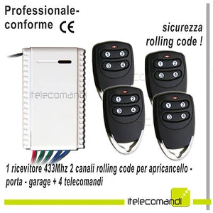 kit radio ricevente 2ch + 4 telecomandi 433 mhz automazione cancellil box luci - Foto 1 di 1