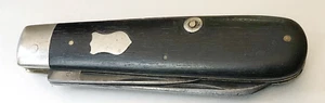 Vtg CATTARAUGUS FOLDING JACK KNIFE: 21486 Ebony; Little Valley NY; Great Shield - Picture 1 of 5