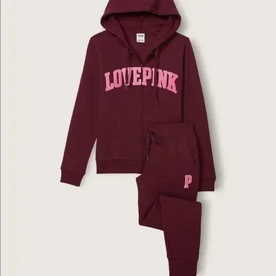 Pink Victoria's Secret Perfect Full Zip Hoodie & jogger Gift Set - Image 1 of 4