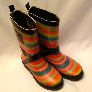 Mädchen gestreifte Gummi Regen Stiefel Größe 13/1 Kleinkind - Bild 1 von 7