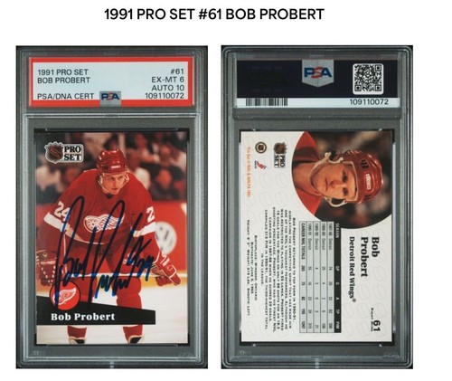 1990-91 Pro Set AUTOGRAPHED Bob Probert Card #61 Red Wings PSA/DNA 6/10 ...