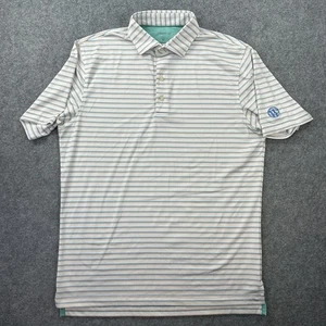 Camisa Polo Johnnie-O Para Hombres Mediana Blanca Azul Rayas Rendimiento Golf UPF 50 Troón - Imagen 1 de 9