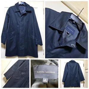 Banana Republic Coat Mens Medium Blacked Waxed Trench Rain Mac Hidden Placket - Picture 1 of 19