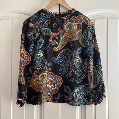 Blusa Top Mujer J Crew Manga Larga Talla 0 Negra Cachemira 100% Seda Usada en Excelente Condición Foto 1 de 4