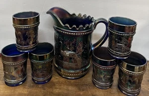 Northwood Dugan Krug, 6 Tassen Kobalt Pfau am Brunnen, Beschädigung an 1 Tasse - Bild 1 von 24