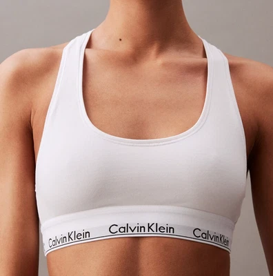 SMALL Calvin Klein (3785) Modern Cotton Unlined Racerback Bralette, White NWT - Image 1 of 4