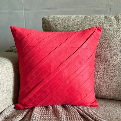 Throw Pillow Cover Red 16"x16", Room Decor Faux Suede - Contemporary Red - Image 1 of 4