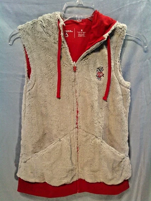 安提瓜女式威斯康星州獾连帽全拉链人造毛皮背心,尺寸 S — 第 1/4 张图片