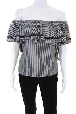 Top de mujer Rachel Zoe a rayas con volantes fuera del hombro blanco negro talla 6 10547569 Foto 1 de 4