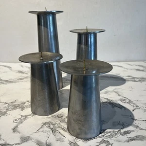 4 Candleholders  Brutalist Sculptural Aluminum Mid Century Taper Patina - Picture 1 of 8