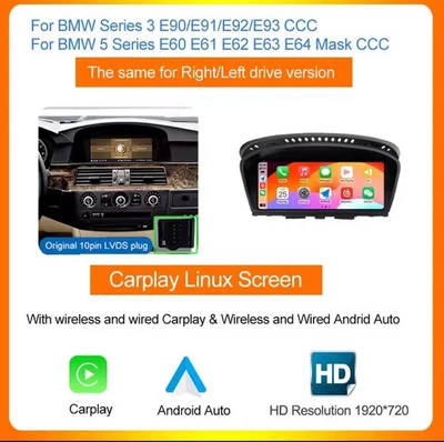 Autoradio BMW Serie 3/5 E60 E61 E62 E63 E90 E91 E92 E93 CarPlay 2003-2008 BT RDS - Imagen 1 de 4