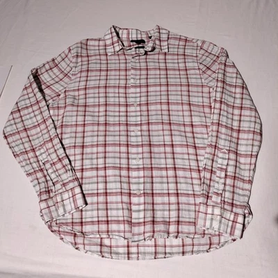Camisa Vince Mezcla Lino Manga Larga Con Botones Talla M Blanca Roja L/S Foto 1 de 4