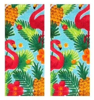Celebrate Summer Tropical Paradise Red Flamingo Cotton Bath Hand Towels 2-pk. - Image 1 of 4