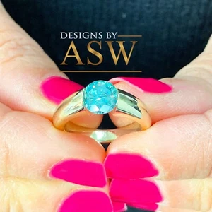 14k yellow gold round cut natural blue topaz and diamonds engagement ring 1.50ct - Picture 1 of 12