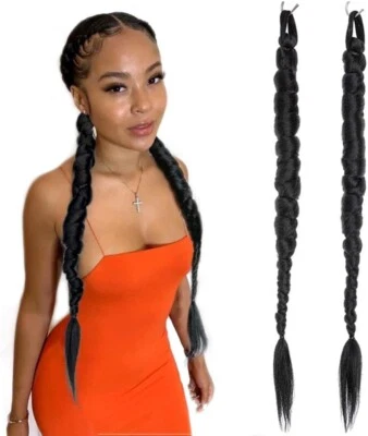 Punta envolvente cola de caballo cola de pez burbuja larga de 22" ~ Extensiones de cabello trenzadas gruesas de 2 piezas Foto 1 de 4