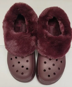 Crocs Furever Crush Faux Fur Platform Shoes Dark Cherry Burgundy Women 10~Men 8 - Picture 1 of 8