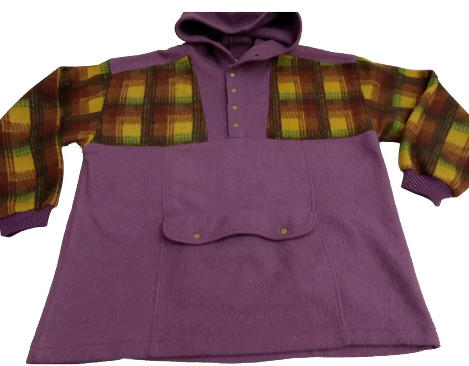 Sudadera con capucha vintage de los años 80 con código postal para mujer M polar púrpura a cuadros bordado logotipo trasero  Foto 1 de 4