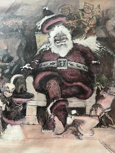1897  W.A. ROGERS SANTA CLAUS’S RETURN HOME HARPER’S WEEKLY HAND-COLORED 16”x11” - Picture 1 of 10