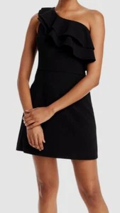 $148 French Connection Women Black Whisper One Shoulder Ruffled Dress Size US 6 - Picture 1 of 2
