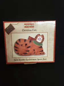 Sakura Christmas Cat Hand Painted Earthenware Spoon Rest Orange Ginger Kitchen - Picture 1 of 5