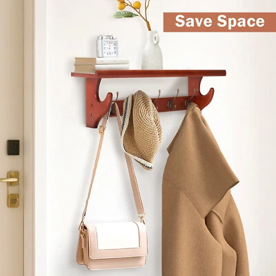2 in 1 Coat Rack Wall Mount with Shelf 5 Wall Hooks with Shelf Heavy Duty - image 1 of 4